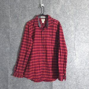 LL Bean Flannel Shirt Mens Red Plaid Long Sleeve Button Down Fitted Rustic Large